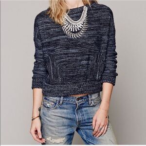 Free People In My Pocket Cropped Boxy Sweater w/ Pockets in Charcoal Grey XS
